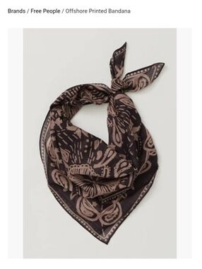 Free People Offshore Printed Bandana Bohemian Batik Tribal Floral Brown & Tan